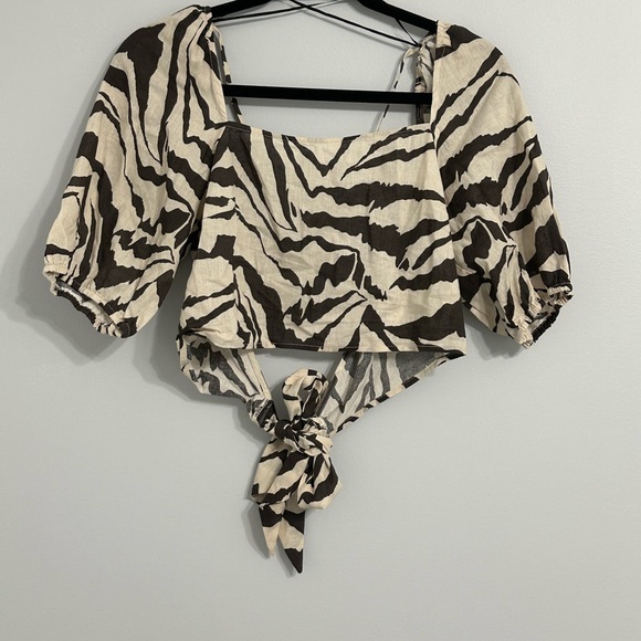 HALARA Tops - Never Worn HALARA Zebra Print Backless Tie-Back Crop Top